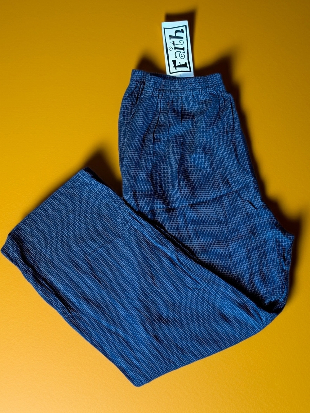 NWT Vintage Faith by Celia Forrester Wide Leg Pull-On Pants Navy Check XL Rayon